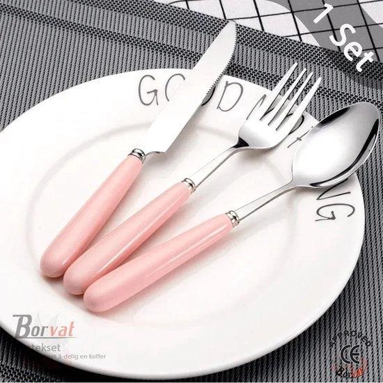 Borvat® Borvat® - bestekset van roestvrij staal met koffer 3-delig - Roze -