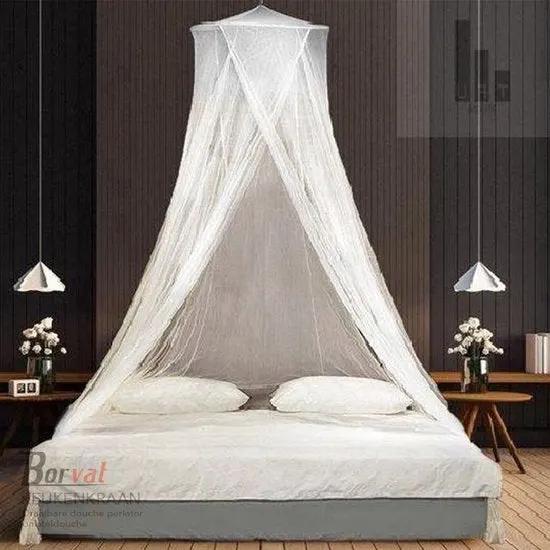 Borvat® Ronde klamboe voor 1 of 2 personen – Wit muskietennet met haak en metalen ring – Perfect tegen muggen -