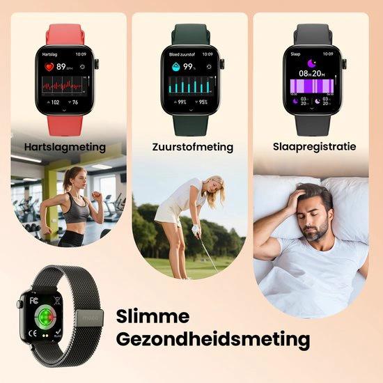 BORVAT ProWatch AMOLED Smartwatch Dames & Heren - Milanese + 3 Siliconen Bandjes - Gun Metal by BORVAT