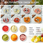 Bol.com Import Uiensnijder, handmatig 900 ml, uienhakmolen met trekkoord, groentesnijder, handmatig, multisnijder, universele haker, handmatige voedselchopper Onion Cutter met 5 messen -