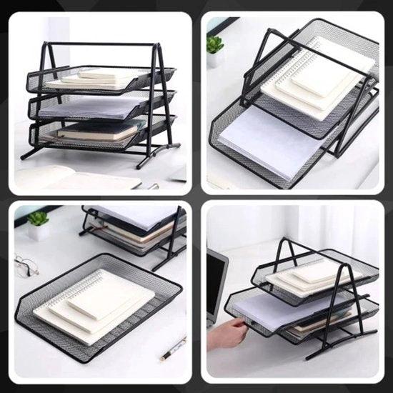 BORVAT Bureau Organizer - Brievenbak 3 Laags Sorteerrek - Uitschuifbare Laden - Metaal - Zwart by BORVAT