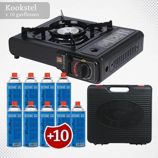 Draagbaar Gasfornuis Camping - Incl. 10 Gasflessen & Transportbox - Op Reis by BORVAT