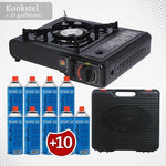 Draagbaar Gasfornuis Camping - Incl. 10 Gasflessen & Transportbox - Op Reis by BORVAT
