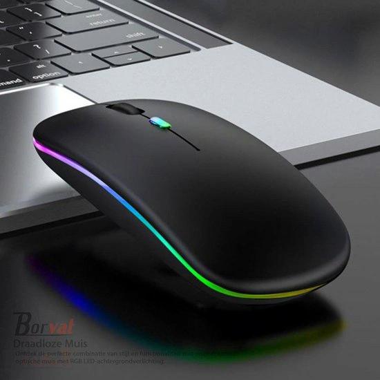 Borvat® Borvat® - Oplaadbare draadloze muis Computermuis Ergonomische USB-muis Stille muis met achtergrondverlichting RGB-muizen voor laptop-pc - Zwart -