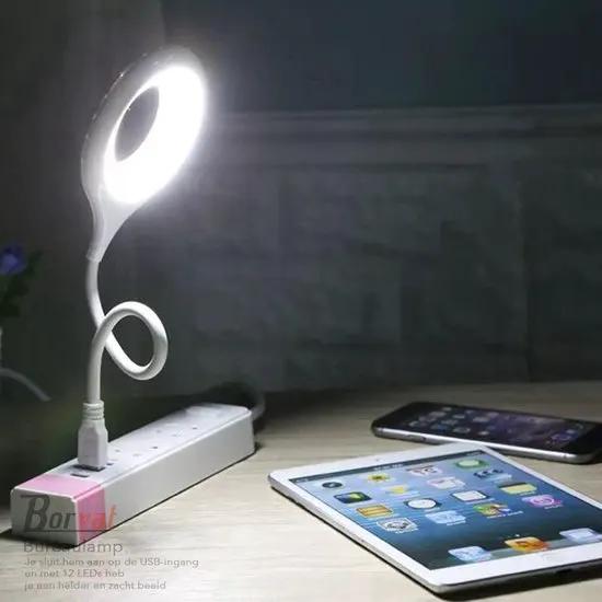 Borvat® Borvat® - Bureaulamp voor Laptop en PC - Wit en Ovaal- Flexibel en Helder - Met LED USB Aansluiting -