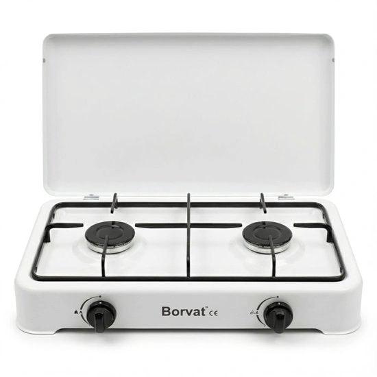 borvat Borvat® Gasstel 2 Pits – Compact kooktoestel voor – Krachtige gaskookplaat – Ruimtebesparend ontwerp-Wit -