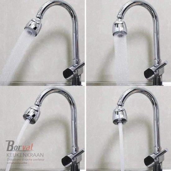 Borvat® Borvat® - Draaibare douche perlator - Voor keukenkraan - Kraan kop zilver - Waterbesparende kraankop - Krachtige kraankop - roterende sproeikop - 360 graden - Kraan opzetstuk - 2 Stuks -