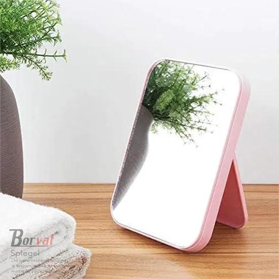 Borvat® Borvat® - Spiegel met Ondersteuning - Draagbare spiegel - ROZE - 20x14 cm -