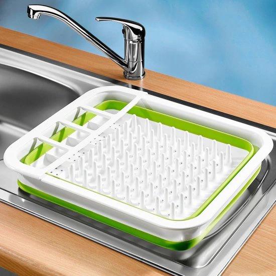 Merkloos Siliconen vaatdroger - opvouwbaar afdruiprek- Camping - Caravan - Camper - Opvouwbaar - Afwasrek - Groen en Wit -