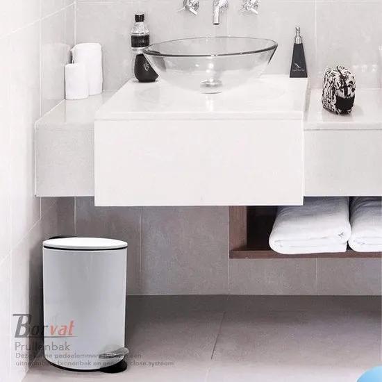 Borvat® Borvat® - Luxe pedaalemmer - metaal - soft close - prullenbak - 3 L - 17 x 17 x 23 cm - kantoor - slaapkamer - badkamer - toilet - keuken - Mat Wit - Trash Cans Wonen & Interieur