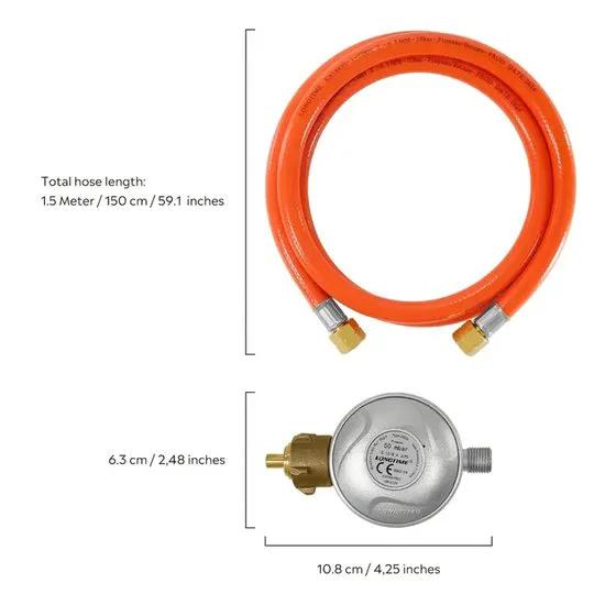 Universeel merk Gasslang met drukregelaar 1,5 meter 50mbar - Gasslang - 150cm - Barbecue gasslang -