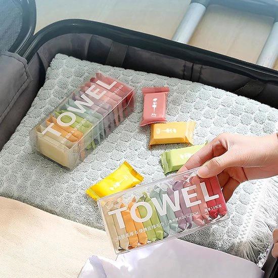 borvat IBBO® - 14 Gecomprimeerde Doekjes - 14 stuks - Compressed Towels - Hygienische Vochtige Doekjes - Wegwerp Gezichtsdoekjes - Gecomprimeerde Gezichtsdoekjes - Vakantie - Groot 28x24 mm - Wit -
