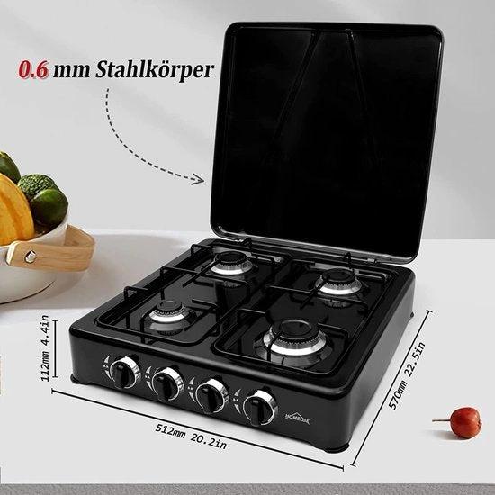 IBBO Shop Gasstel 4 pits - campingkooktoestel - zwart - 6.2 kW by Merkloos