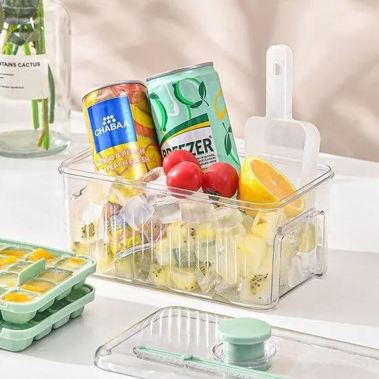 borvat IBBO® - IJsblokjesvorm met Deksel - met bakje - Nieuwe versie - 56 ijsblokjes - Vierkant - Zomer - BPA vrij - Cocktails - Ijsjes - Smoothies - Ijsbakje - Ijsschepje - Groen -