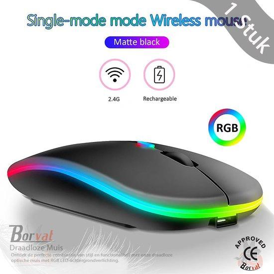 Borvat® Borvat® - Oplaadbare draadloze muis Computermuis Ergonomische USB-muis Stille muis met achtergrondverlichting RGB-muizen voor laptop-pc - Zwart -