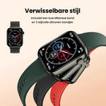 BORVAT ProWatch AMOLED Smartwatch Dames & Heren - Milanese + 3 Siliconen Bandjes - Gun Metal by BORVAT