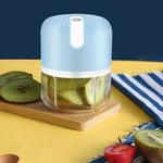Merkloos Mini USB Hakmolen Elektrisch Foodprocessor Hakmolens Uiensnijder vaatwasser bestendig Chopper RVS Messen - LICHTBLAUW - 250 ml -