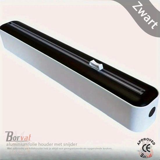 BORVAT Vershoudfolie & Aluminiumfolie Houder met Snijder - 37x7cm - Keuken Tool - Zwart/Wit by BORVAT