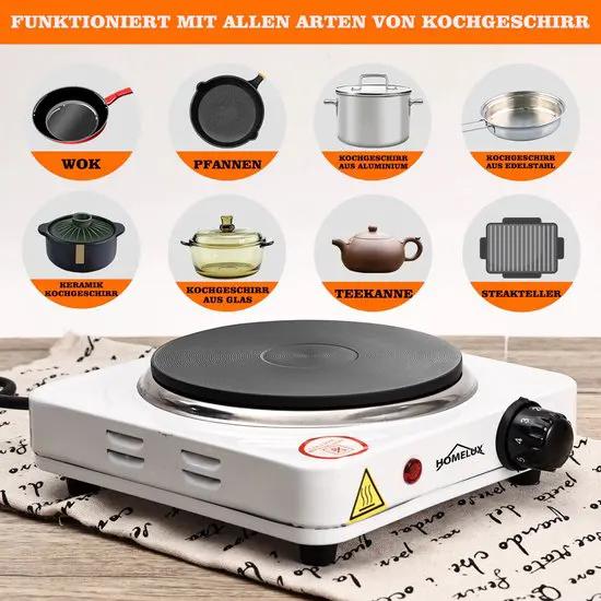 Borvat® Pluto® - HOMELUX - Elektrische kookplaat - Warmhoudplaat - draagbaar -1500W - camping - Wit -