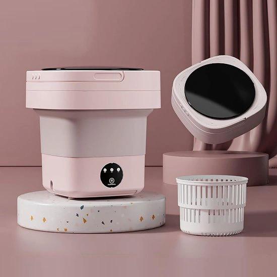Merkloos Mini Waschmaschine 8L – Mit Trockenständer & Schleuderkorb – Faltbar & Energiesparend – Für Zuhause & Camping – Hellrosa -