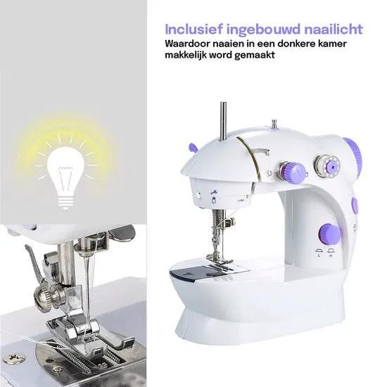 Merkloos Mini Naaimachine Elektrische - Kleine Naaimachine - Compacte Naaimachine - Handnaaimachine Elektrisch - Wit/Paars -