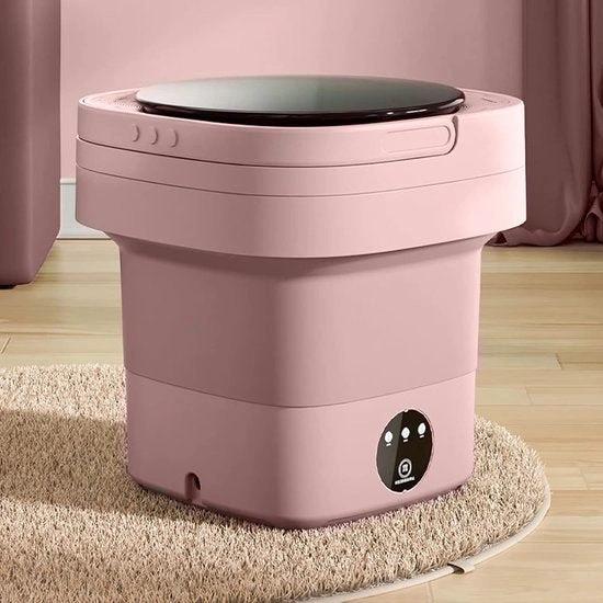 Merkloos Mini Waschmaschine 8L – Mit Trockenständer & Schleuderkorb – Faltbar & Energiesparend – Für Zuhause & Camping – Hellrosa -