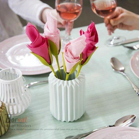 Borvat® Borvat® - servet houders voor tafels plastic twist bloemknoppen servethouders met groene steel voor het maken van originele tafelarrangementen - Set van 4 -