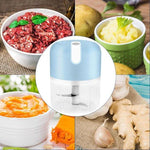 Merkloos Mini USB Hakmolen Elektrisch Foodprocessor Hakmolens Uiensnijder vaatwasser bestendig Chopper RVS Messen - LICHTBLAUW - 250 ml -