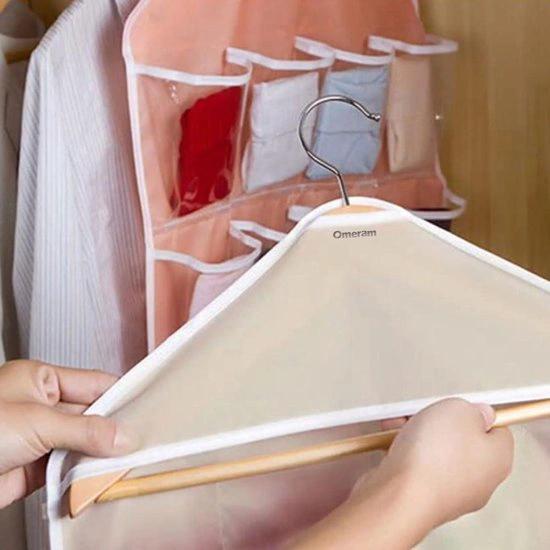 Kledingopberger met 16 Transparante Vakken - Kledinghanger voor Kast - Beige by BORVAT