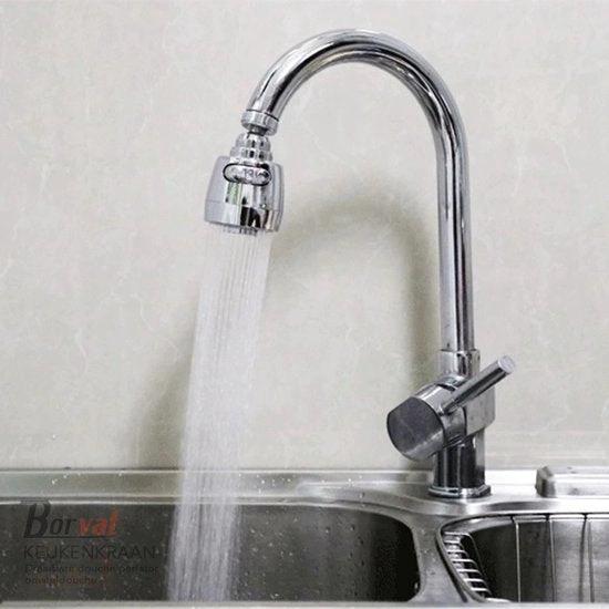 Borvat® Borvat® - Draaibare douche perlator - Voor keukenkraan - Kraan kop zilver - Waterbesparende kraankop - Krachtige kraankop - roterende sproeikop - 360 graden - Kraan opzetstuk - 2 Stuks -