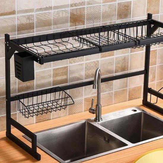 BORVAT Multifunctioneel Afdruiprek Boven de Gootsteen - 85cm - Roestvrij Staal - Zwart by BORVAT