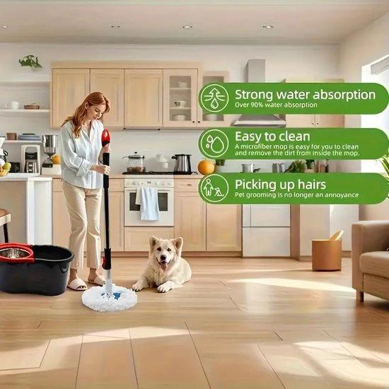 BORVAT® 360° Spin Mop systeem - Dweilsysteem - Mop - spinmop met en emmer- Dweilset - Mop set - Dweilstok by Borvat®
