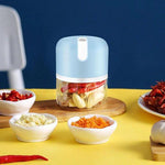 Merkloos Mini USB Hakmolen Elektrisch Foodprocessor Hakmolens Uiensnijder vaatwasser bestendig Chopper RVS Messen - LICHTBLAUW - 250 ml -
