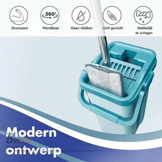 Borvat® Borvat® | 3-in-1 Handy Mop - Dweilsysteem met Emmer en Wringer - Vloerwisser - Vlakke Dweil - Groen - Mops Huishouden & Schoonmaak