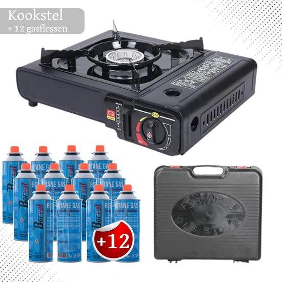 Camping kooktoestel - Draagbaar Gasfornuis - Incl. 12x gasflessen en koffer by Merkloos