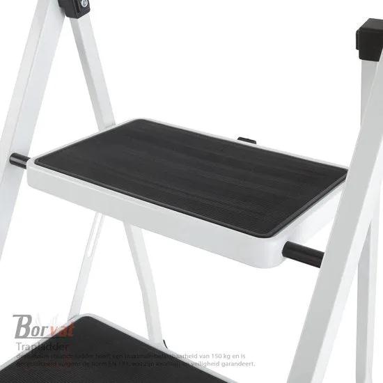 Borvat® Borvat® - Trapladder - staal en rubber - opstap trap - opstapkruk - stalen klaptrap ladder - 2 treden - Wit -