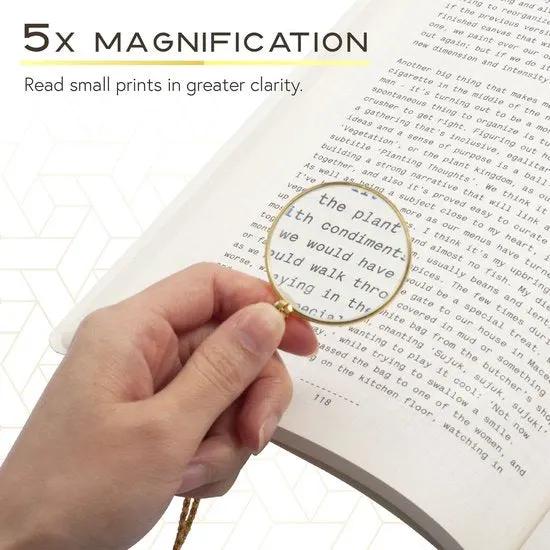 Merklose- Loep aan ketting | Goud | 5x zoom vergrootglas | Vergrootglas Ketting | Decoratie Lezen Vergrootglas | Vergrootglas Monocle Lens | Opknoping Vergrootglas | Mode Vergrootglas | voor Het Lezen van Boeken Kranten Werk of Reizen -
