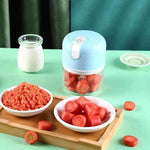 Merkloos Mini USB Hakmolen Elektrisch Foodprocessor Hakmolens Uiensnijder vaatwasser bestendig Chopper RVS Messen - LICHTBLAUW - 250 ml -