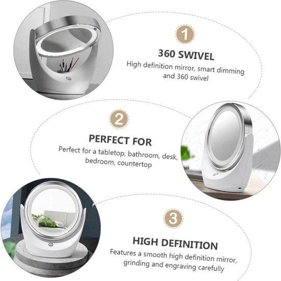 BORVAT Make-up Spiegel met LED Verlichting - 360° Draaibaar - 5x Vergroting - 3 Lichtstanden - Dubbelzijdig - Wit by BORVAT
