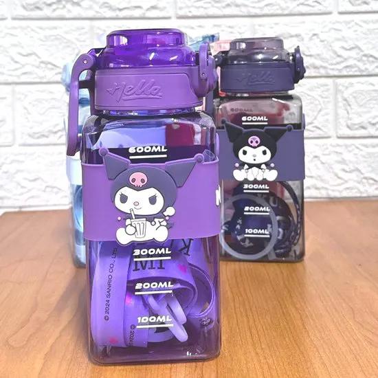 Merkloos IBBOShop - Drinkfles Met Rietje - Motiverende Tijd Marker - BPA-Vrij - Lekvrij - Waterfles perfect voor school, Office, Sporten, Fietsen - 600 ml - Lichtpaars -