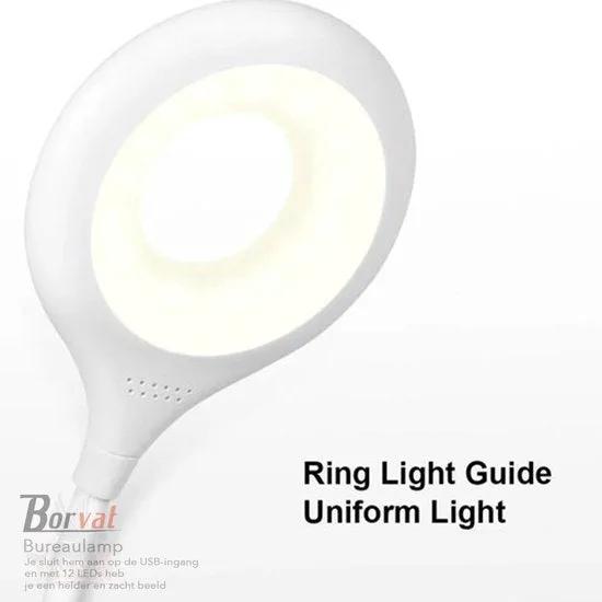 Borvat® Borvat® - Bureaulamp voor Laptop en PC - Wit en Ovaal- Flexibel en Helder - Met LED USB Aansluiting -