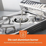 IBBO Shop - Camping Kookstel 2 Pits - Kooktoestel - Kampeer kookstel - Gasstel - Gaspit - Kookplaat - Elektronische ontsteking - 2 Pits - Buiten Koken - Twee pits gasfornuis - RVS - Zilver - Inclusief 4 Gasflessen Gratis by Merkloos