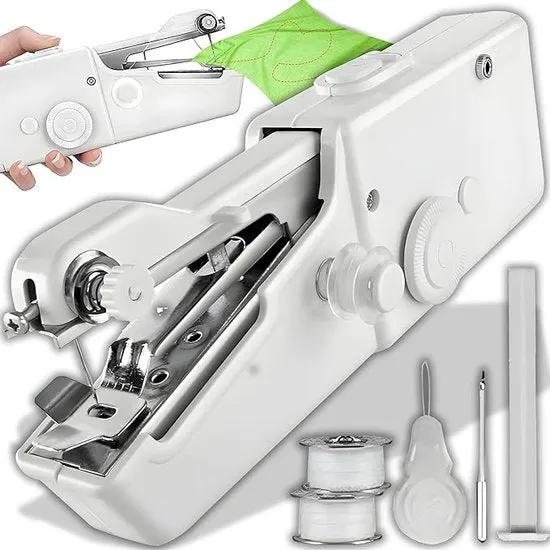 Merkloos Naaimachine elektrische mini met 3 draadspoelen, draagbare handnaaimachine met eenvoudig te bedienen, mini-naaimachine, handheld naaiset, reisnaaiset, thuis naaiset, handnaaimachine, wit -