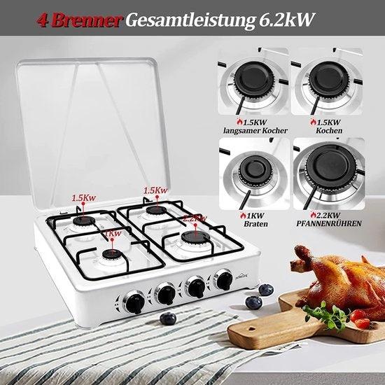 IBBO® - Gas kooktoestel 4 pits - Campingkooktoestel - Gaskookplaat - Wit by borvat