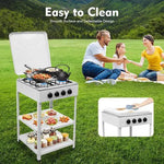 Merkloos Camping Kooktoestel - Vrijstaand Gasfornuis - Buiten Koken - 4 Branders Deksel - 49x49x79 cm - Wit -