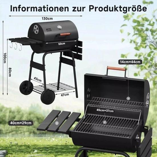 BORVAT Houtskool BBQ Smoker - Grillwagen met Thermometer - Rookoven - Opbergvakken by BORVAT