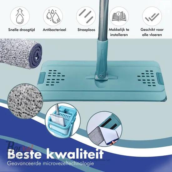 Borvat® Borvat® | 3-in-1 Handy Mop - Dweilsysteem met Emmer en Wringer - Vloerwisser - Vlakke Dweil - Groen - Mops Huishouden & Schoonmaak
