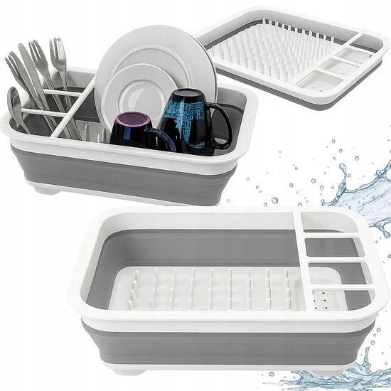 Merkloos Siliconen vaatdroger - Opvouwbaar afdruiprek - Camping - Caravan - Camper - Wit/Grijs -