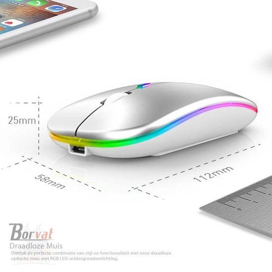 Borvat® Borvat® - Oplaadbare draadloze muis Computermuis Ergonomische USB-muis Stille muis met achtergrondverlichting RGB-muizen voor laptop-pc - Zwart -