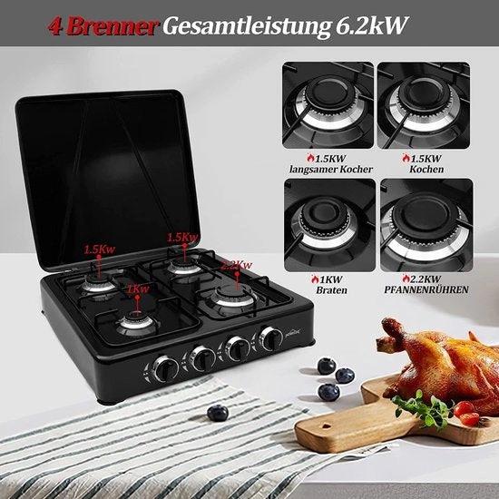 IBBO Shop Gasstel 4 pits - campingkooktoestel - zwart - 6.2 kW by Merkloos